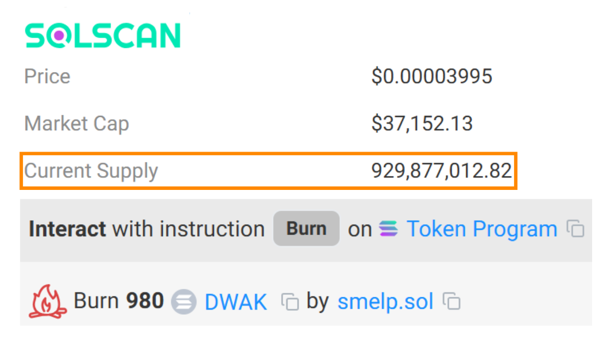 Proof of on-chain burn on Solscan